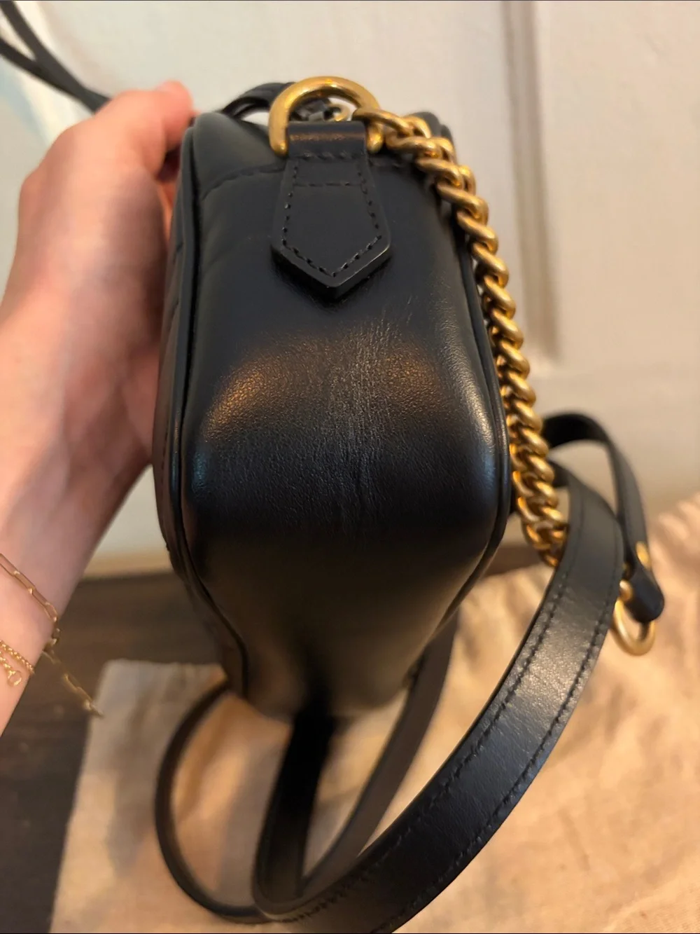 Gucci Black Chevron Leather Small Marmont Crossbody with Gold GG - Picture 10 of 11